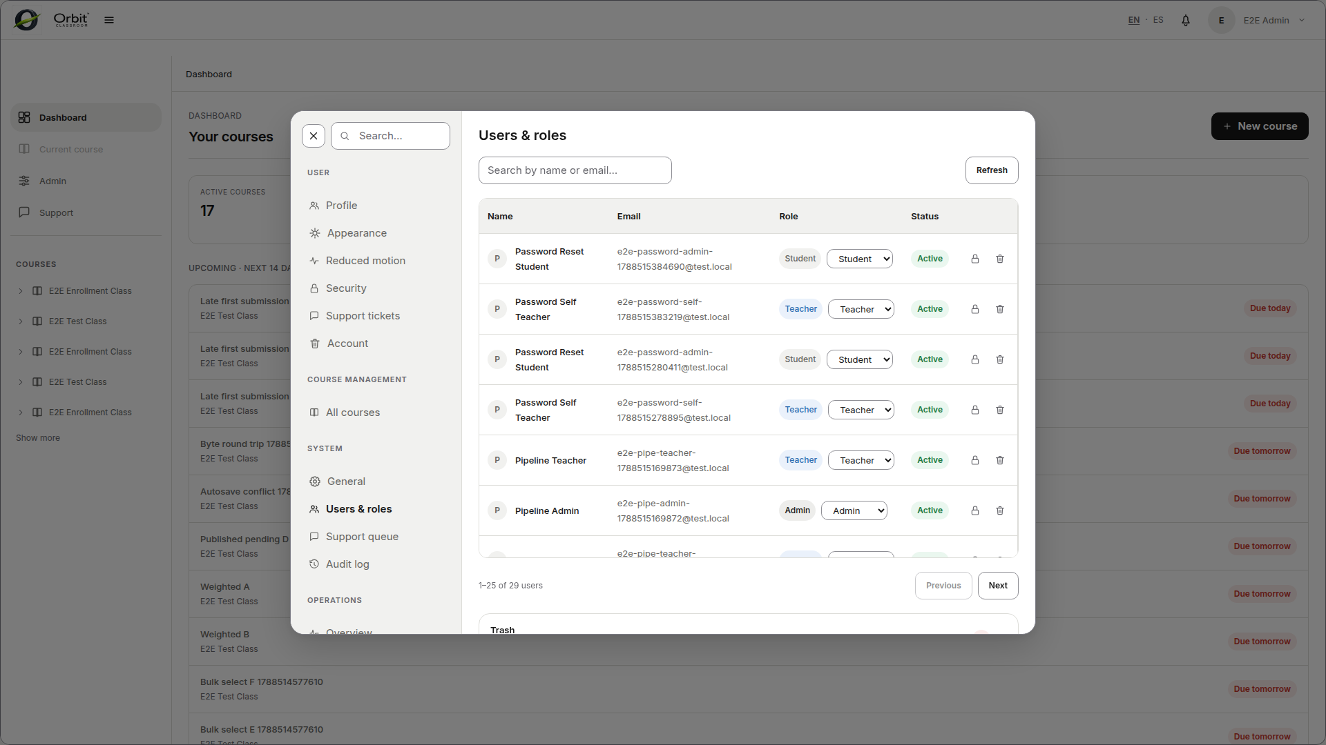admin-users-role-change — tab with an active search and role change available.