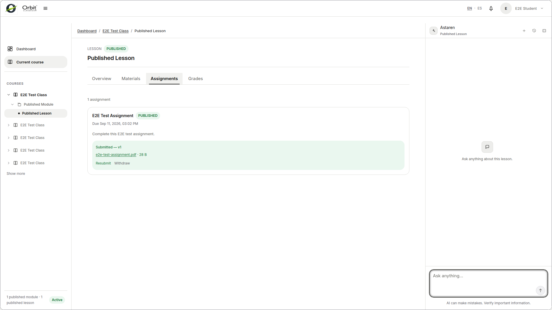 student-submit-assignment — Expanded assignment with file submission area and visible due date.