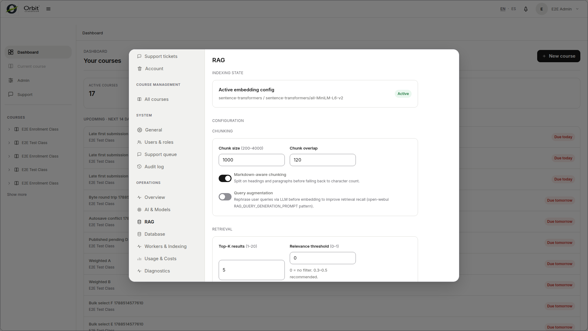 Configuración de RAG y conocimiento